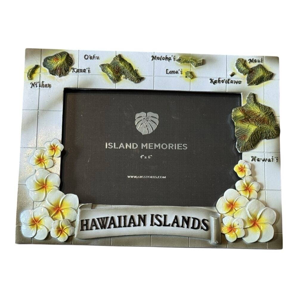 Hawaiian Islands 4x6 Photo Frame Plumeria Flowers‎ Relief Map Hawaii Souvenir